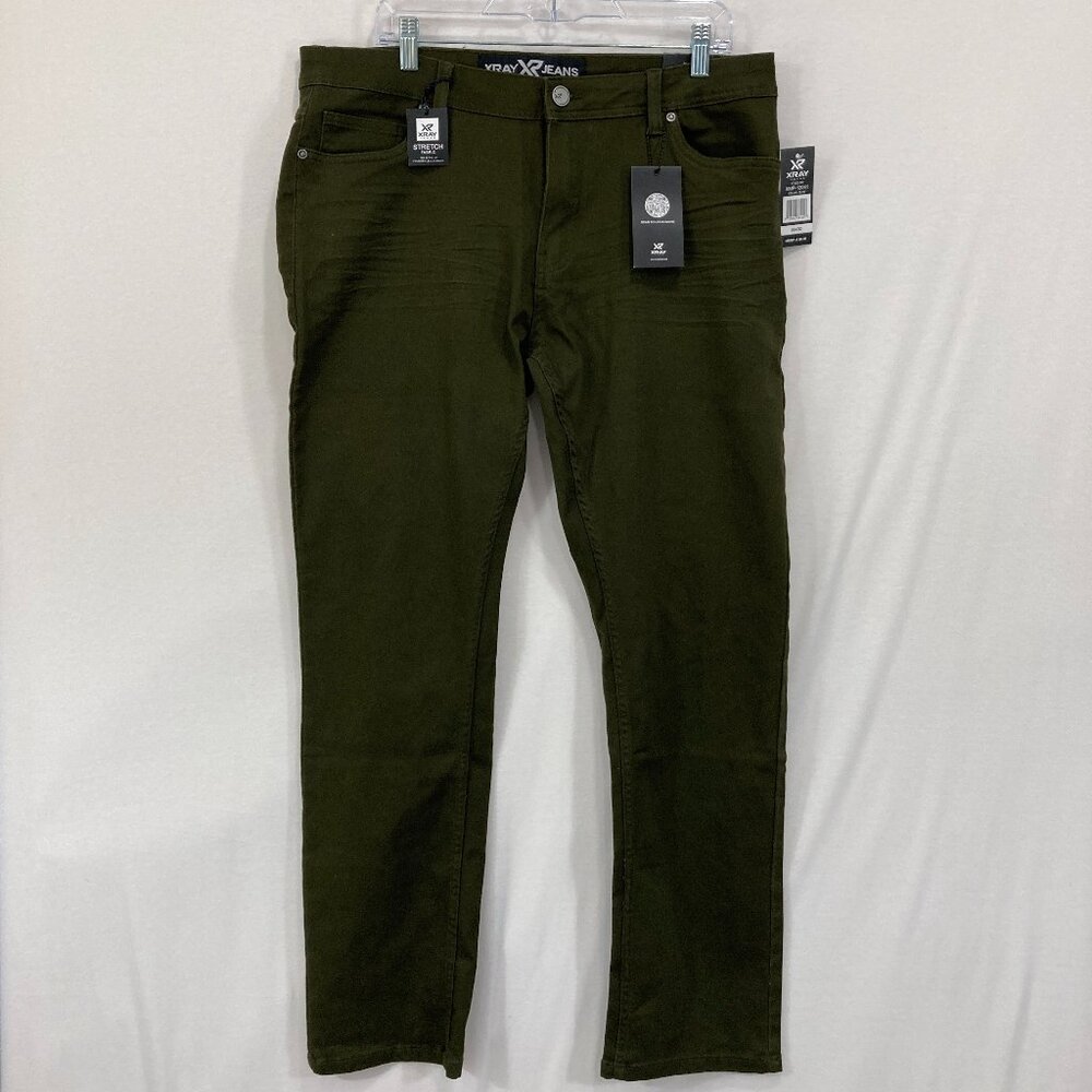 New Xray Mens Commuter Pants size 36x32 Green Olive Slim Stretch Active Travel